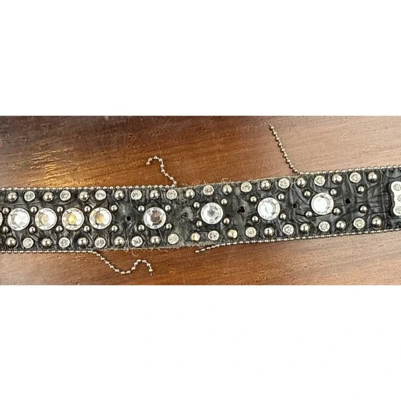 Vintage‎ Y2K Studded Rhinestone Black Leather Western Belt Sz M - Picture 5 of 9